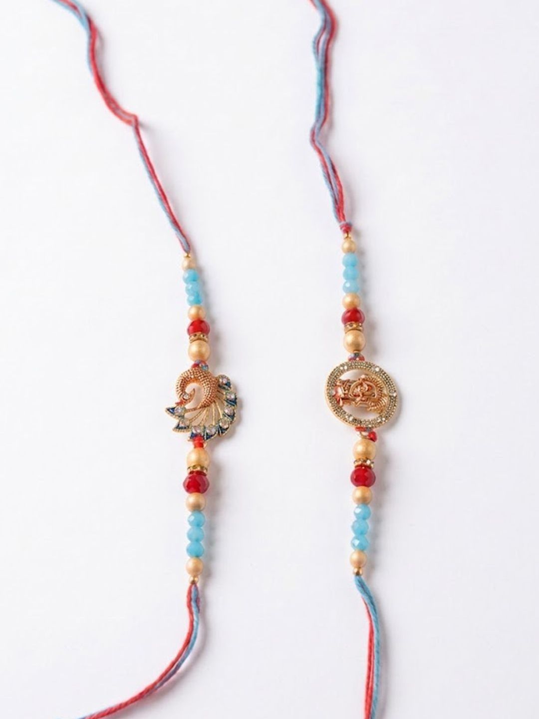 Anouk Set Of 2 Multicolor Artificial Beads Thread Rakhi With Roli Chawal Chandan Mishri