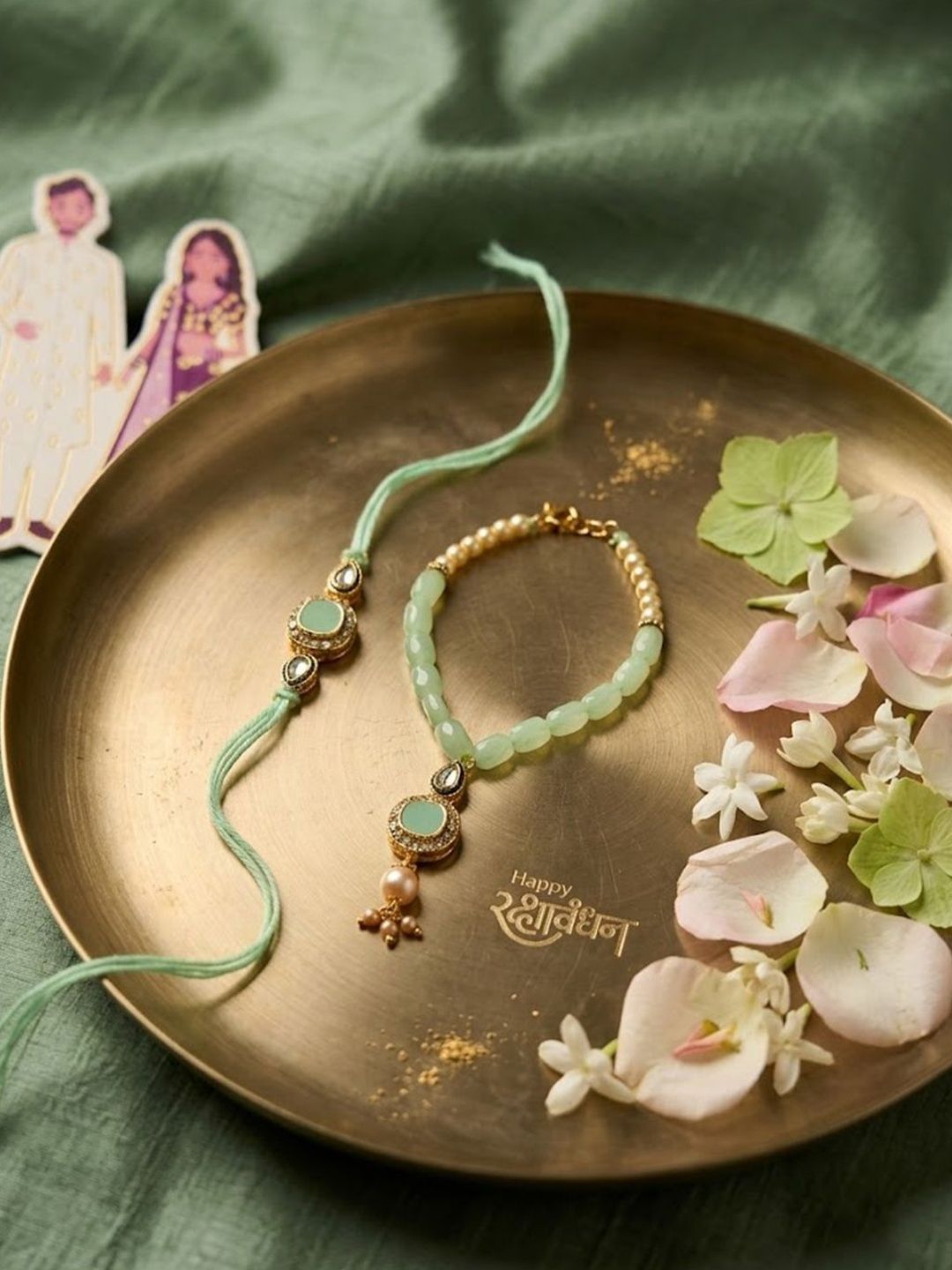 Anouk Set Of 2 Artificial Stones & Beads Bhaiya Bhabhi Rakhi With Roli Chawal Chandan