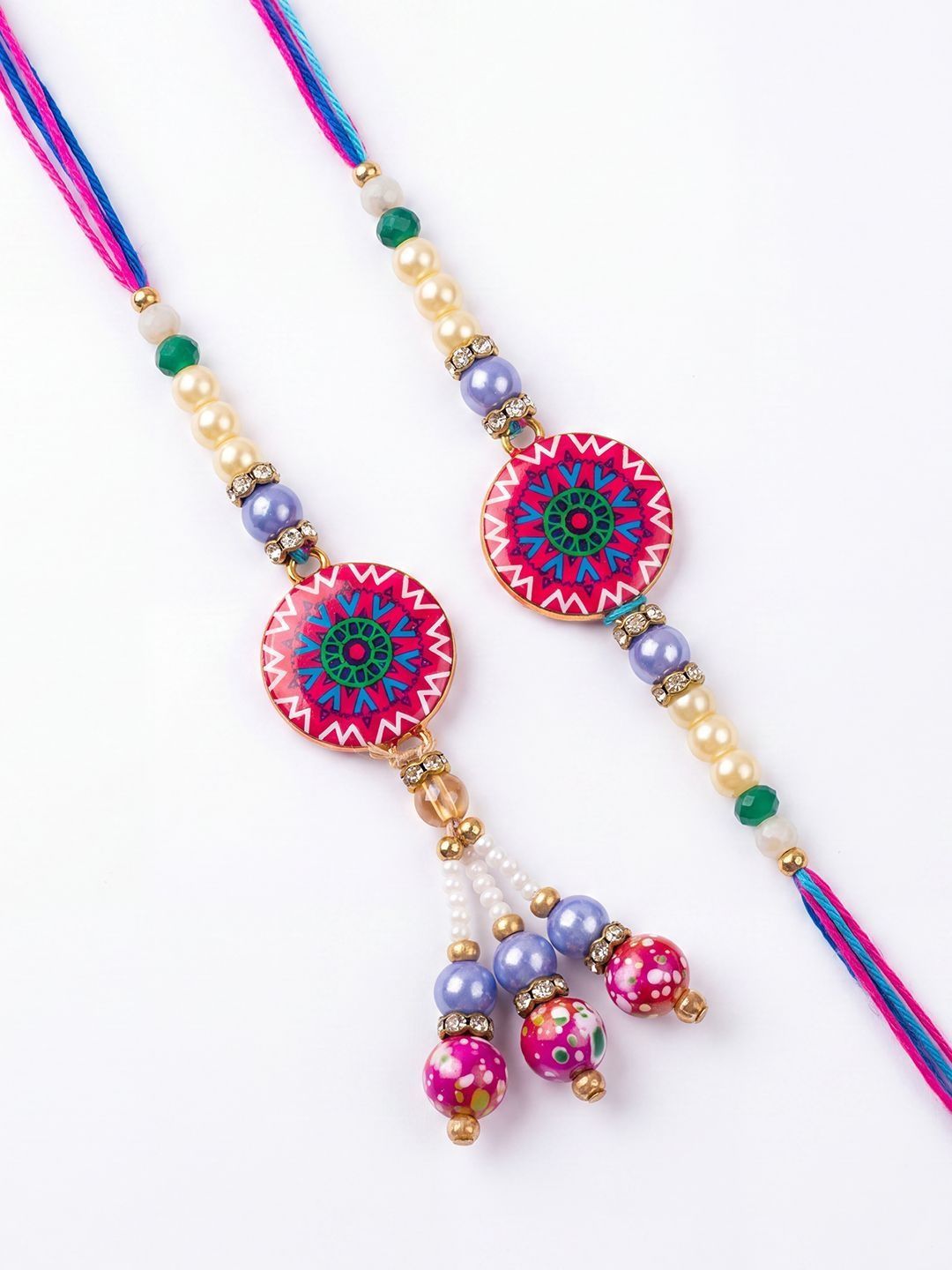 Anouk Set Of 2 Artificial Stones & Beads Floral Design Bhaiya Bhabhi Rakhi