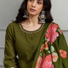 Indyancart IE Women Floral Printed Panelled Thread Work Pure Cotton Kurta with Trousers & With Dupatta