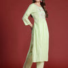Dhiyona IE Women Floral Embroidered Empire Thread Work Pure Cotton Kurta with Trousers & With Dupatta