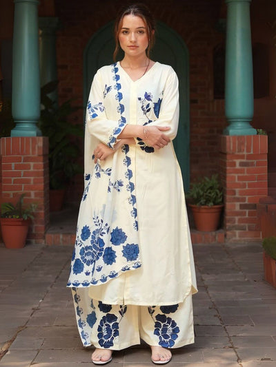 Indyancart IE Women Floral Printed Regular Kurta with Palazzos & Dupatta Kurta Sets