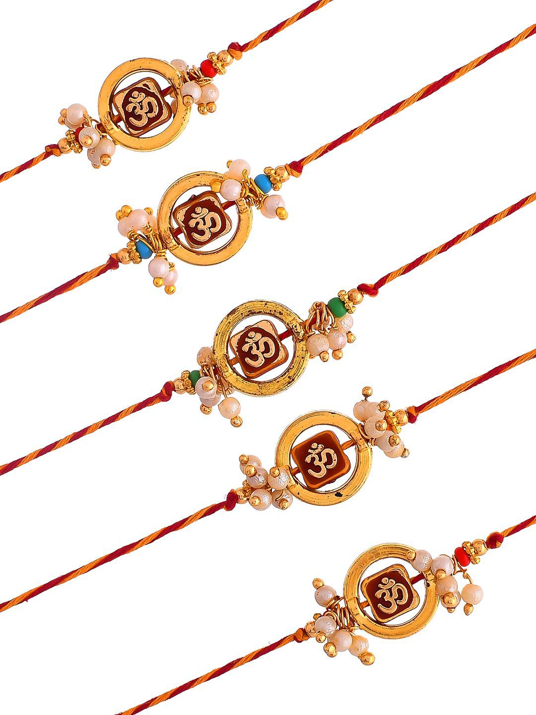Anouk Set of 5 Gold-Toned Beaded Thread Rakhi