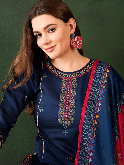Indyancart SN Women's Sequence Embroidered Straight Kurta & Trousers With Dupatta