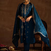 Indyancart IE Ethnic Motifs Embroidered Thread Work Straight Kurta With Trousers & Dupatta