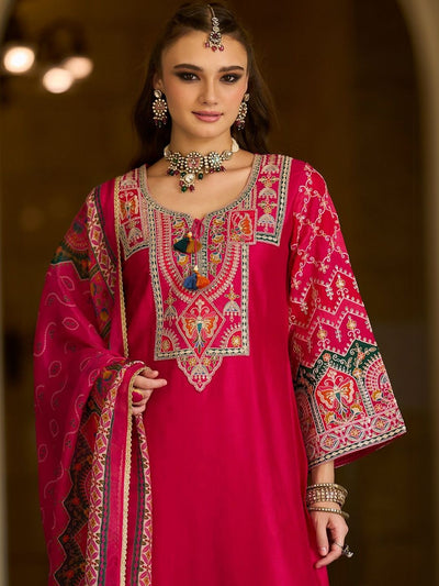 Indyancart IE Women Ethnic Motifs Embroidered Regular Thread Work Kurta & Trousers With Dupatta
