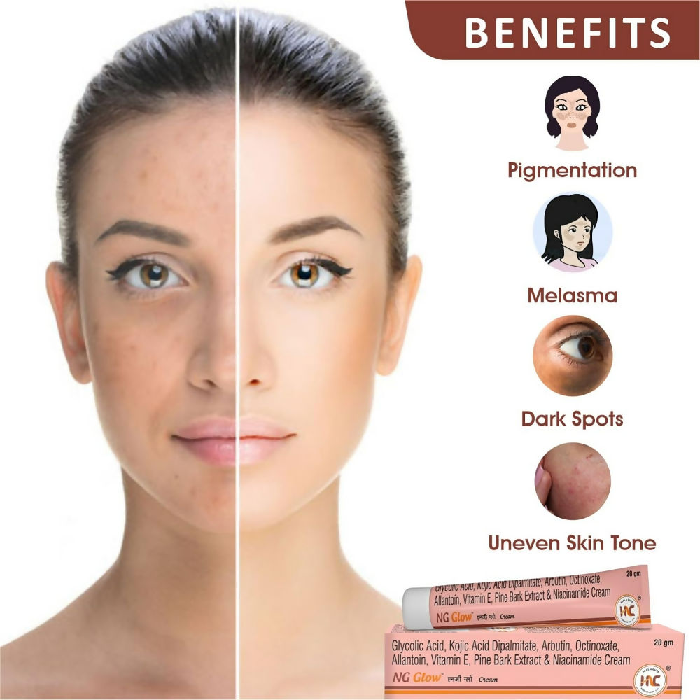 Heal N Cure NG Glow Face Cream in a jar, showcasing the creamy texture and packaging of the skincare product.