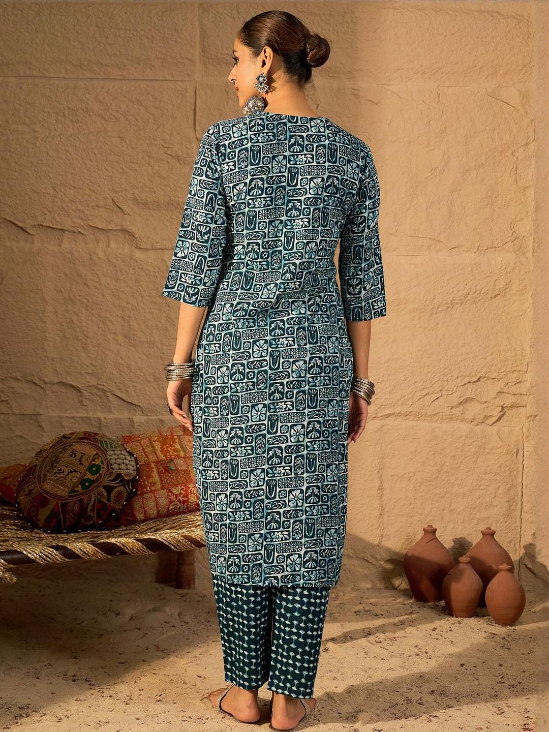 Indyancart IE Embroidered Pure Cotton Tunic With Trouser