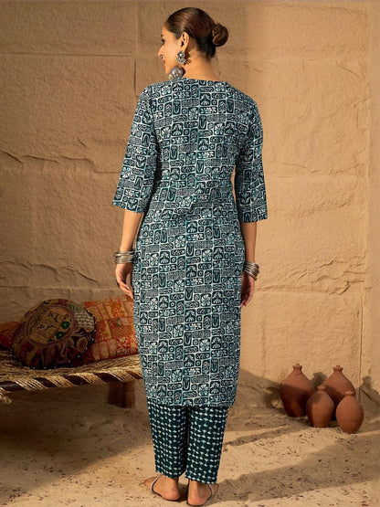 Indyancart IE Embroidered Pure Cotton Tunic With Trouser
