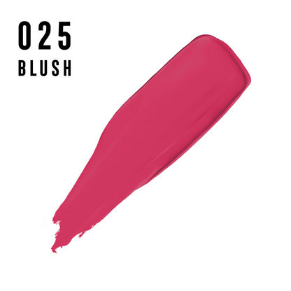 Max Factor Colour Elixir Velvet Matte Lipstick in Blush, showing the elegant lipstick tube and a swatch of the soft pink shade.