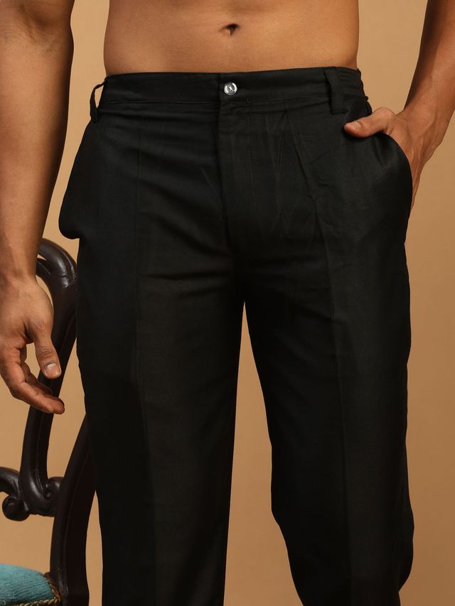 Men's Black Georgette Straight Kurta Pyjama Set