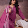 Dhiyona IE Ethnic Motifs Embroidered V-Neck Thread Work Cotton Kurta With Trousers & Dupatta