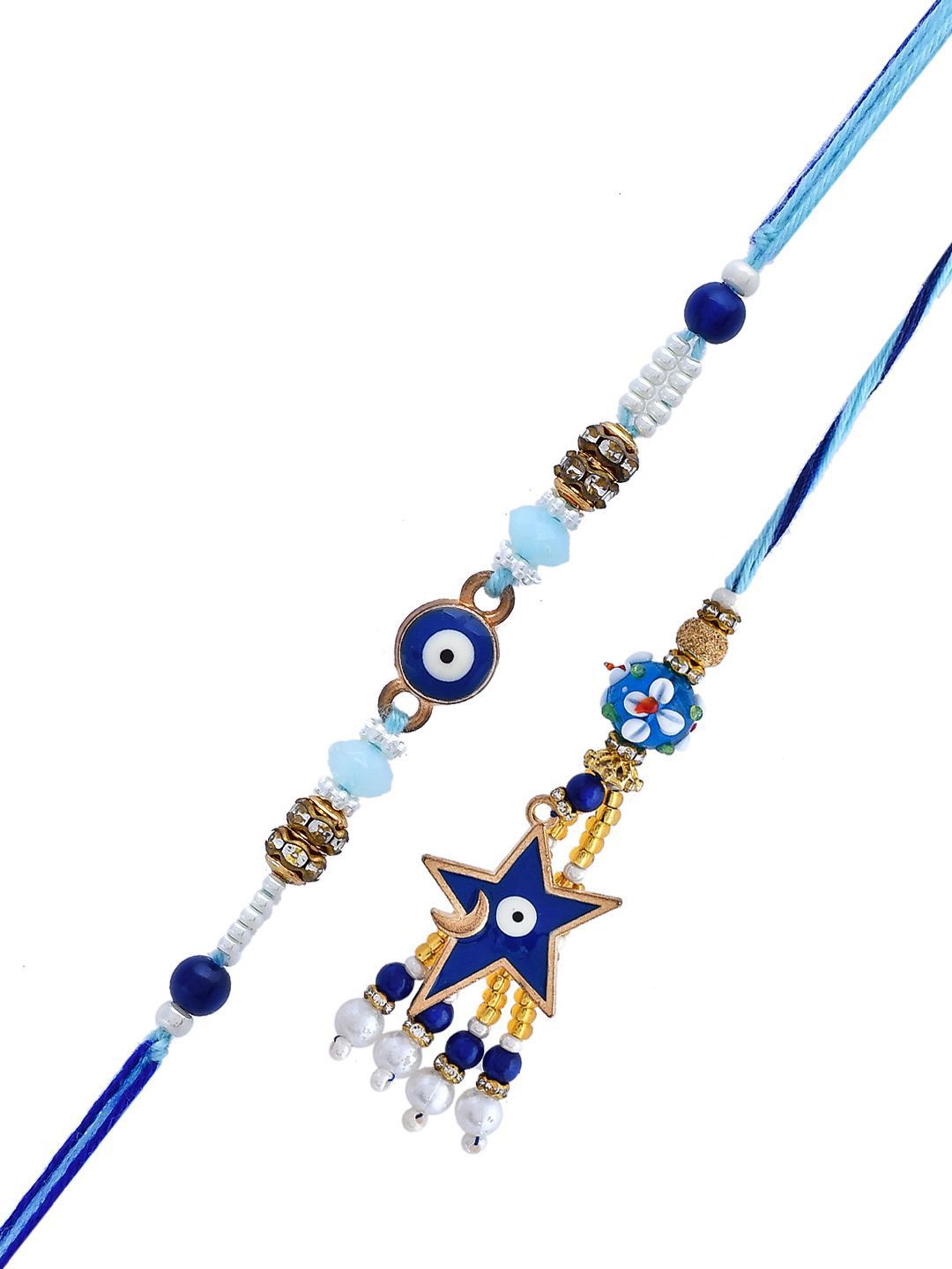 Anouk Beaded Evil Eye Bhaiya Bhabhi Rakhi With Roli Chawal & Greeting Card