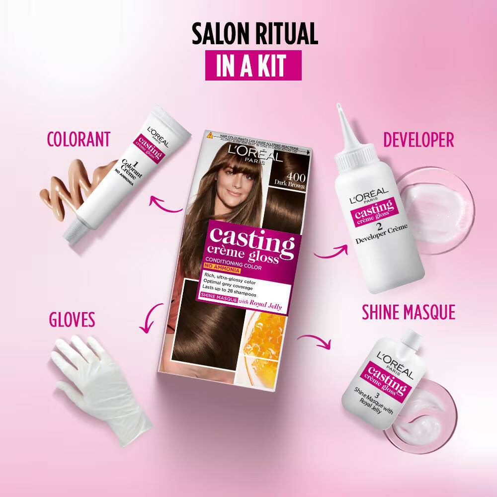 L'Oreal Paris Casting Creme Gloss Conditioning Hair Color - 400 Dark Brown - Indyancart