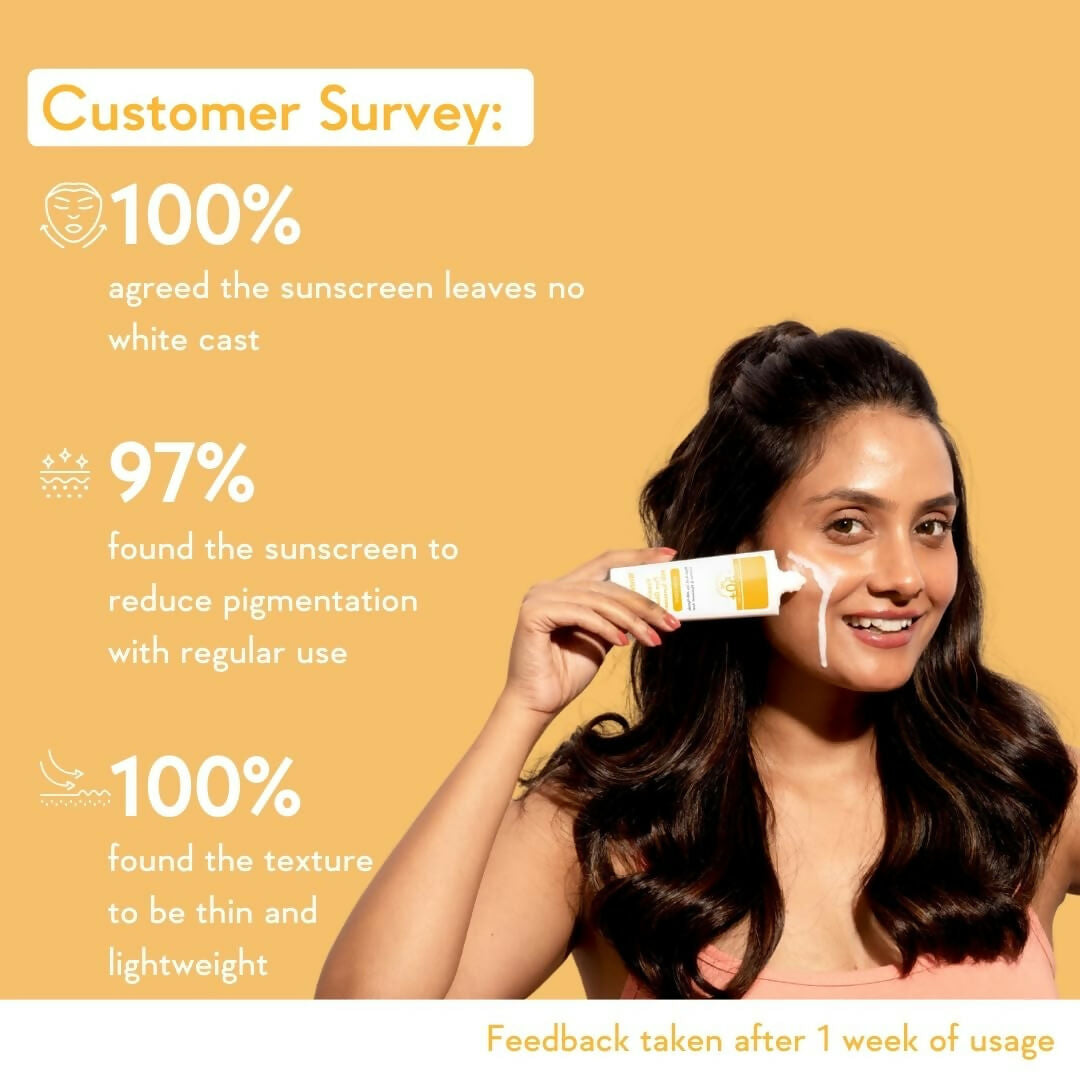 Wishcare Vitamin C Pure Glow Milk Sunscreen SPF 50 bottle with pump dispenser, featuring a white and orange label.