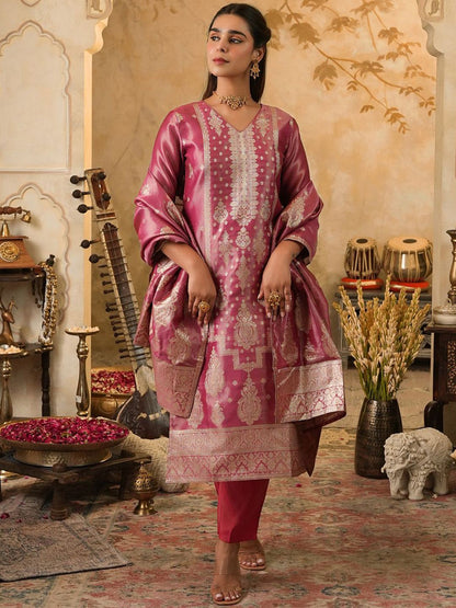 Women Ethnic Motifs Woven Design Kurta with Trousers & Dupatta