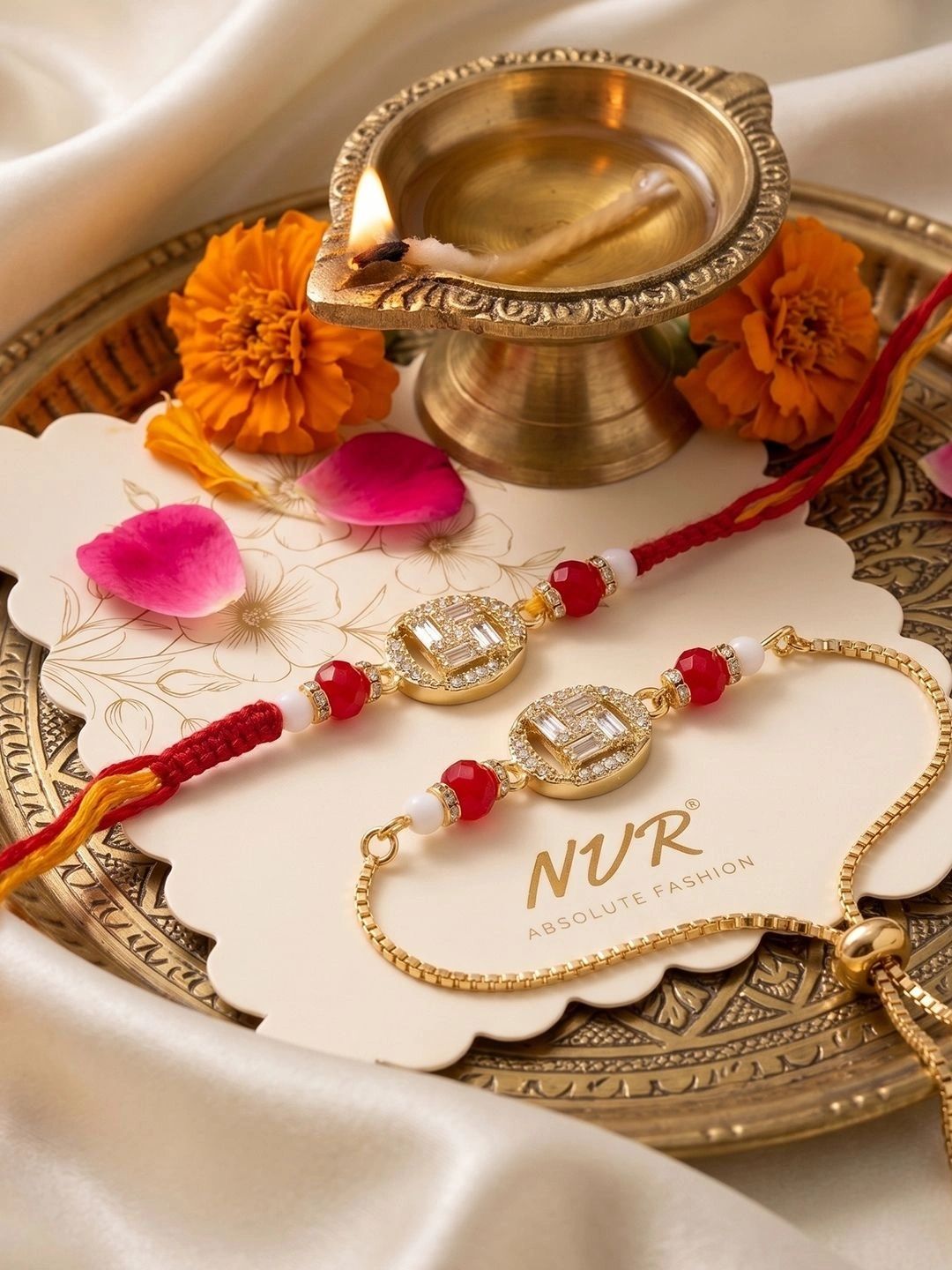 Anouk Set Of 2 Artificial Stones & Beads Swastik Bhaiya Bhabhi Rakhi With Roli Chawal