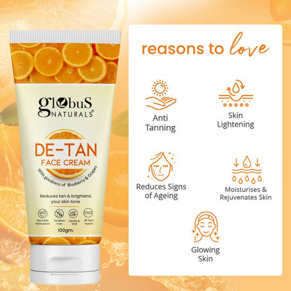 Globus Naturals De Tan Face Cream, Suitable For All Skin Types