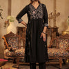Dhiyona IE Floral Embroidered Pleated V-Neck Thread Work A-Line Kurta with Trousers