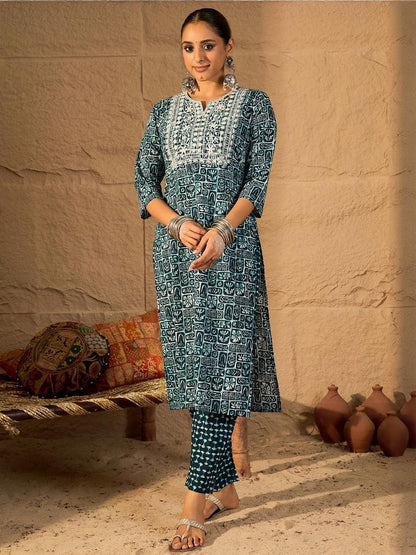 Indyancart IE Embroidered Pure Cotton Tunic With Trouser