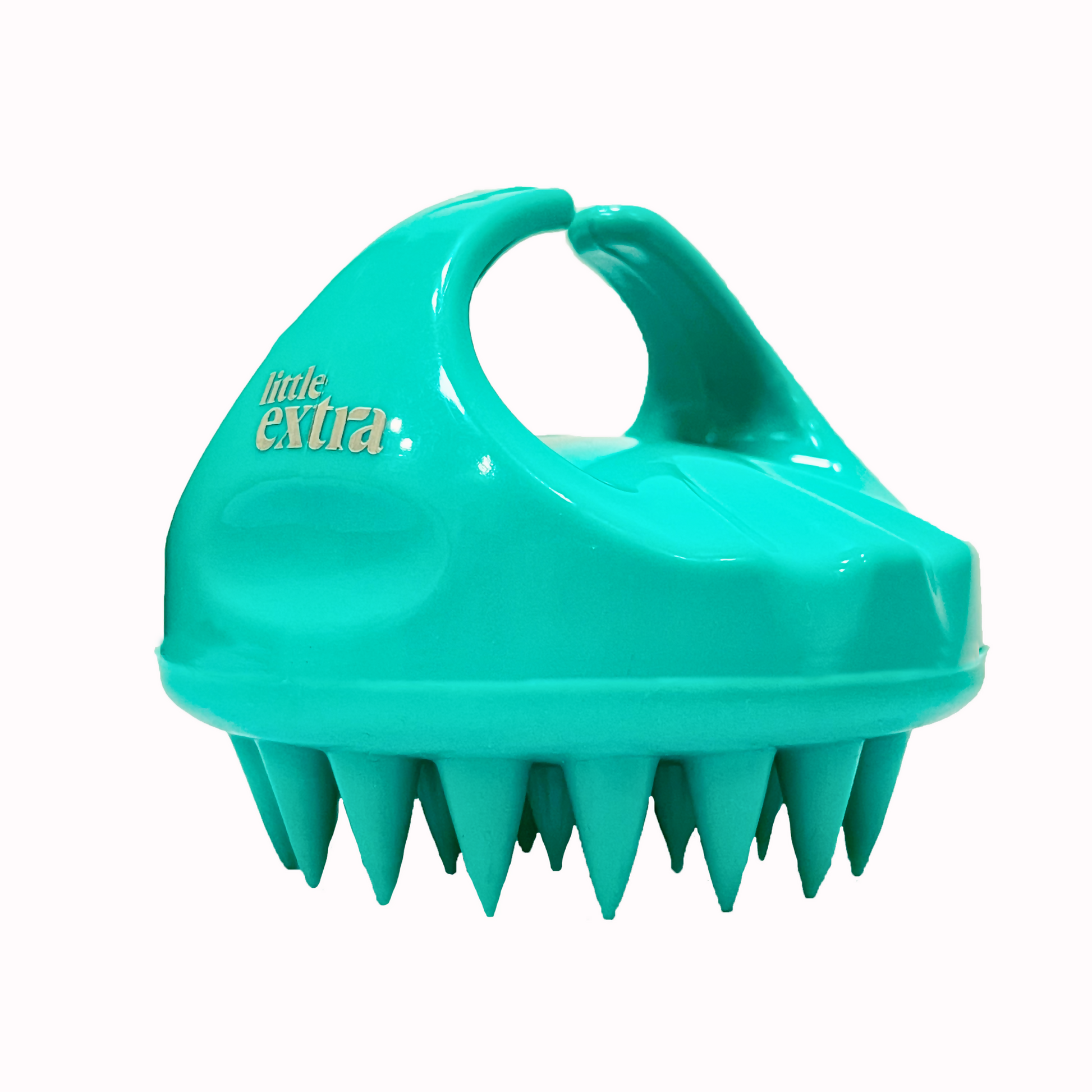 Little Extra Hair Scalp Massager in the form of a hair comb with multiple flexible teeth for gentle scalp stimulation.