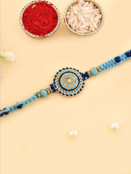 Anouk Enameled Beaded Thread Rakhi With Roli Chawal & Greetings Card