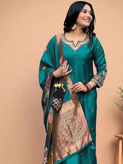 Dhiyona SN Women's Embroidered Straight Kurta Pyjama & Dupatta