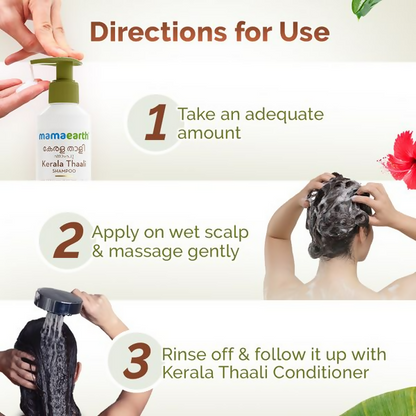 Mamaearth Kerala Thaali Shampoo bottle showing the product label and packaging design.