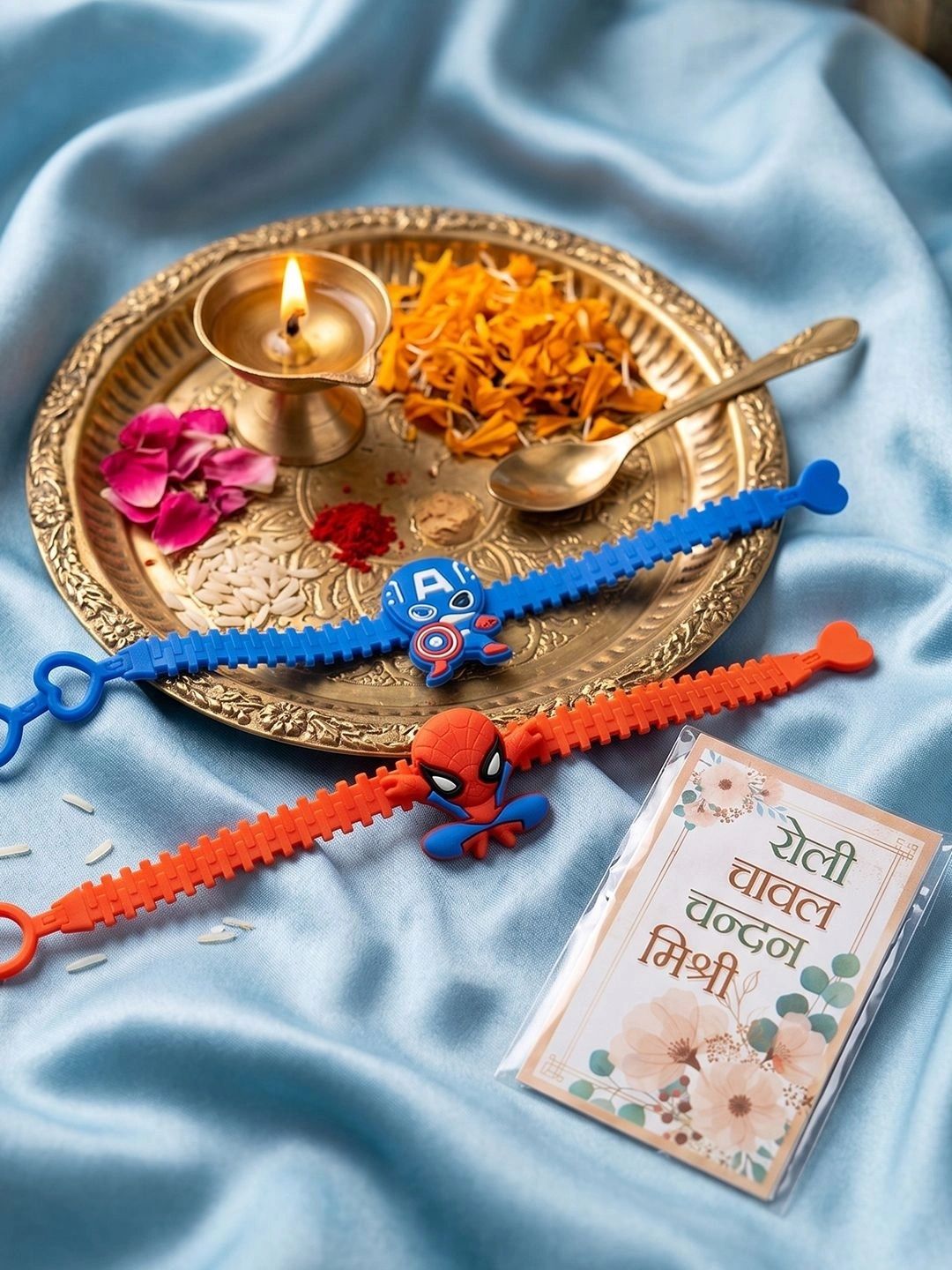 Anouk Set Of 2 Superhero Kids Rakhi With Roli Chawal Chandan Mishri