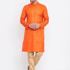 Men's Orange Silk Blend Straight Kurta Pyjama Set