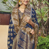 Dhiyona GR Women's Yashomati Indigo Blue Zari Woven Design Chanderi Cotton Saree
