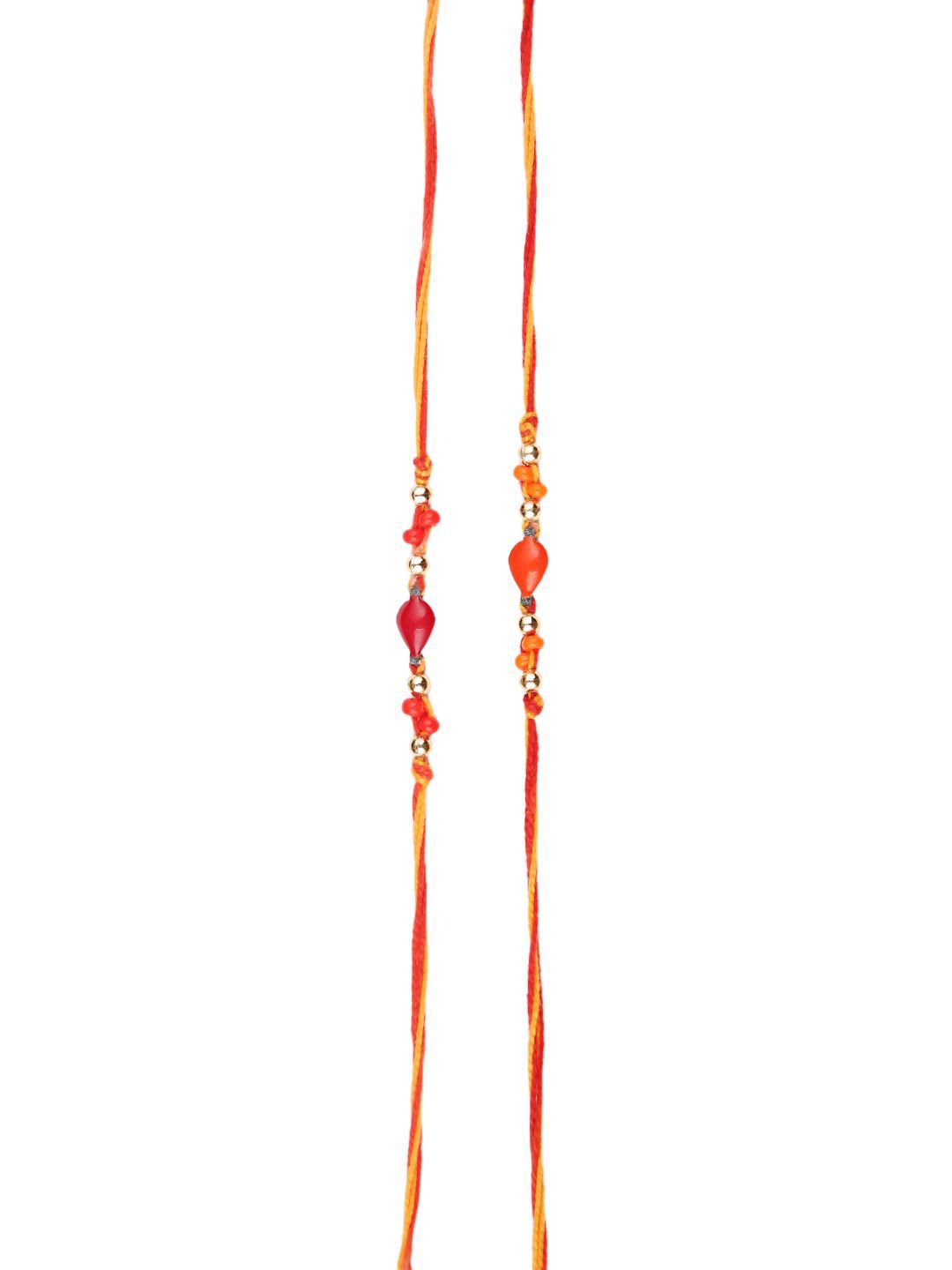 Anouk Orange Set Of 2 Beaded Thread Rakhis With Roli Chawal & Greeting Card