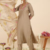 Dhiyona IE Women Floral Regular Thread Work Raw Silk Kurta with Trousers & With Dupatta