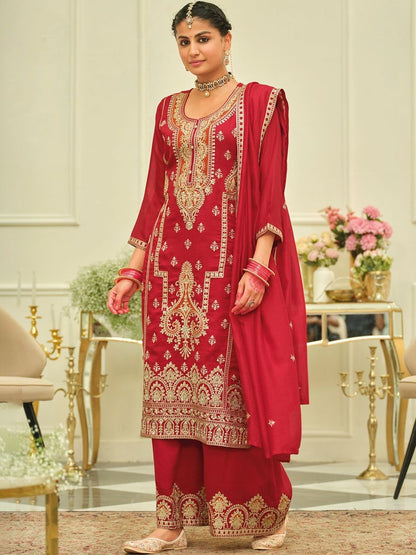 Indyancart IE Women Ethnic Motifs Embroidered Regular Kurta with Palazzos & With Dupatta