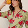 Dhiyona IE Women Floral Printed Regular Mirror Work Pure Cotton Kurta with Trousers