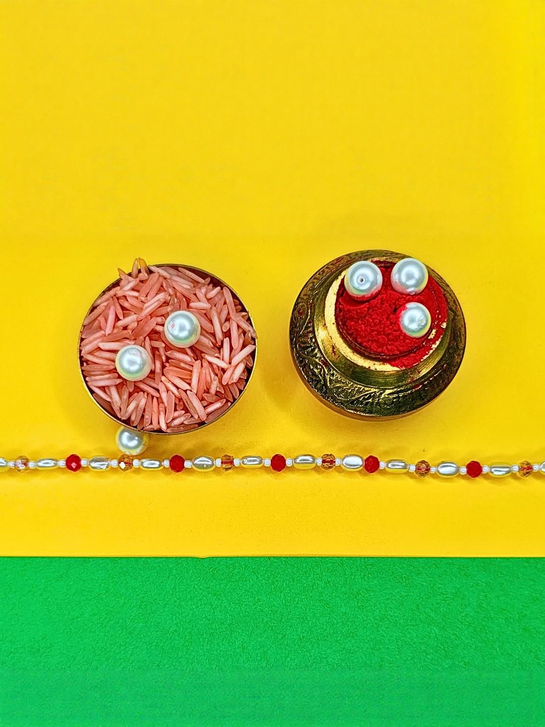 Anouk Set Of 12 Beaded Cotton Thread with AD Stones & Meenakari Designer Rakhi for Brother
