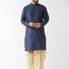 Men's Blue Silk Blend Straight Kurta and Dhoti Set
