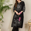 Dhiyona IE Floral Embroidered Notch Neck Thread Work Pure Cotton Straight Kurta with Trouser