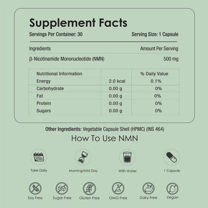 GATACA Pure ?-NMN 500 mg Capsules with Nicotinamide Mononucleotide for More Energy, More Endurance, More Life