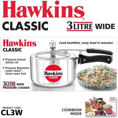 Hawkins Classic Wide Pressure Cooker Aluminium 3 Litre (CL3W)