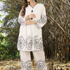 Dhiyona IE Women Floral Printed Pleated Thread Work Pure Cotton Kurta with Trousers