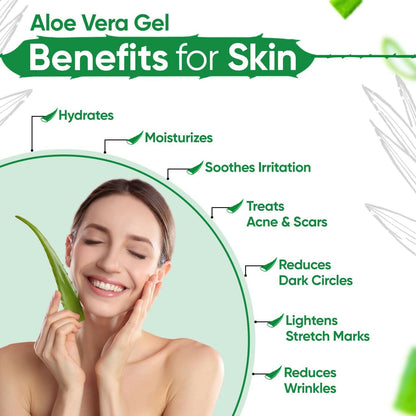 Kazima Pure Aloe Vera Gel in a clear tube, suitable for face, hair, scars, acne, dark circles, and sunburn relief.