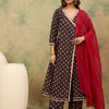 Dhiyona VA Women'sFloral Printed V-Neck Angrakha Kurta With Trousers & Dupatta