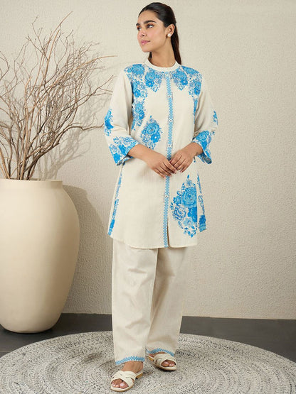 Women Floral Printed Cotton Kurta with Trousers