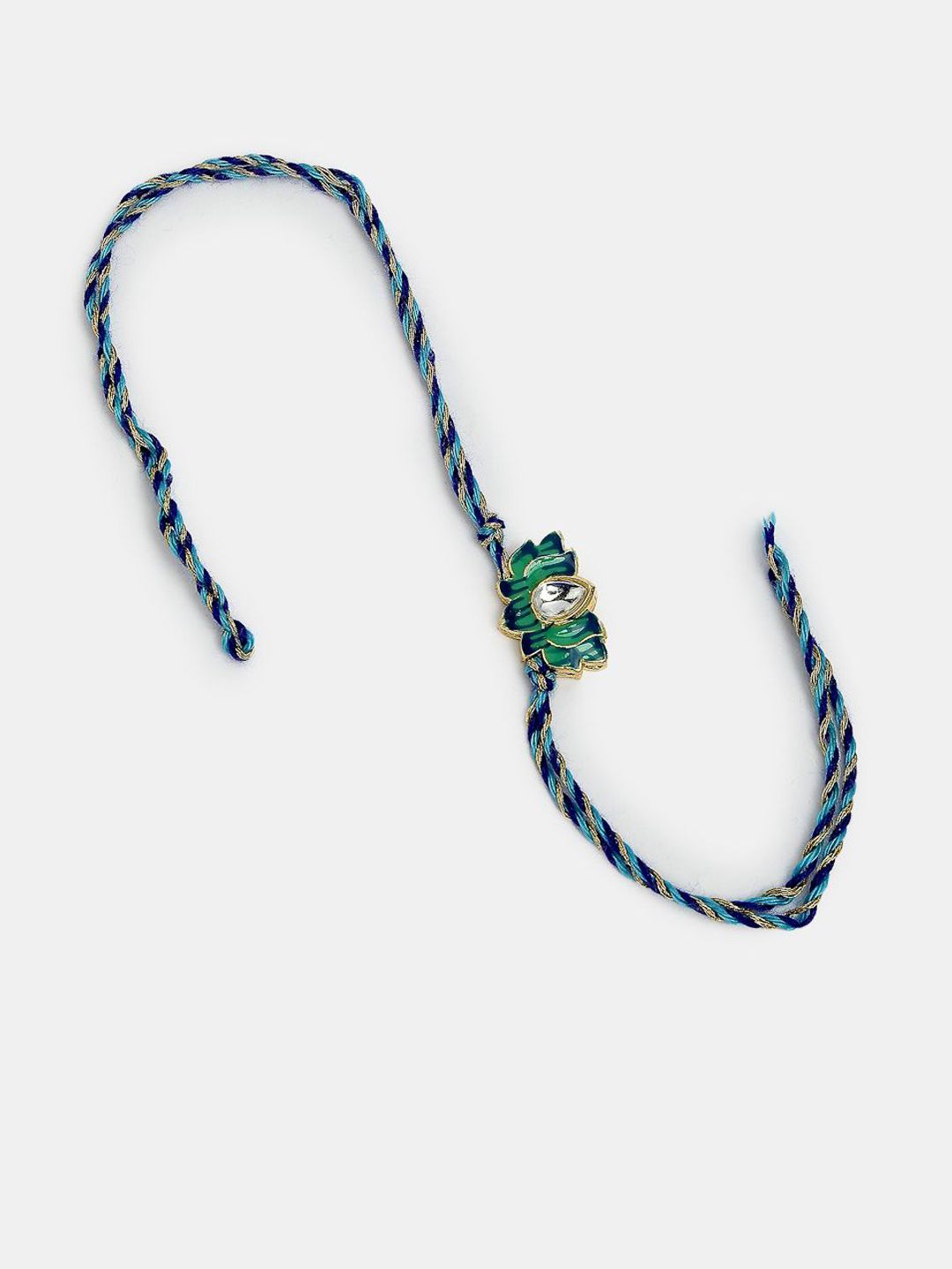 Anouk Unisex Set Of 2 Turquoise Blue Lotus Shape Kundan-Studded Handcrafted Rakhi Set