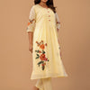 Dhiyona IE Women Floral Printed Pleated Pure Cotton Kurta with Trousers