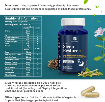 Biovitalia Organics Natural Sleep Restore+ Sleeping Capsules