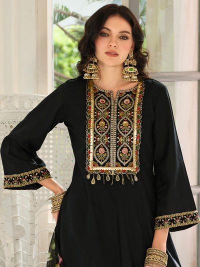Indyancart IE Women Ethnic Motifs Regular Sequinned Kurta with Trousers & With Dupatta