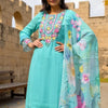 Dhiyona IE Floral Yoke Design Thread Work Straight Kurta With Trousers & Dupatta