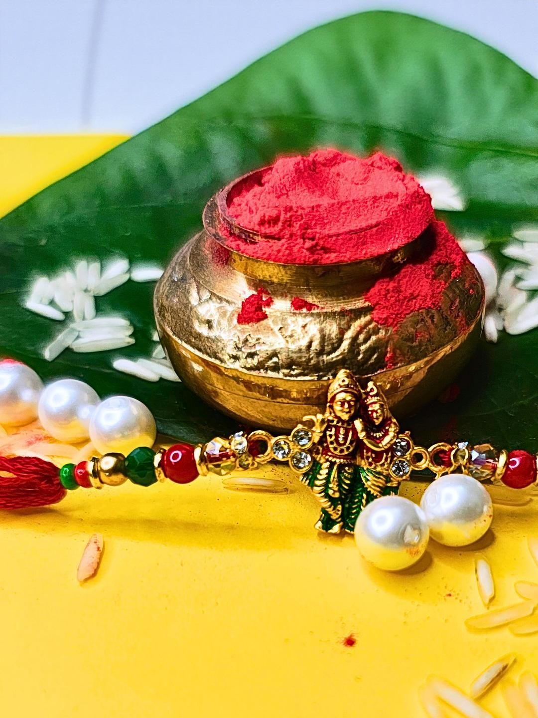Anouk Set Of 12 Beaded Cotton Thread with AD Stones & Meenakari Designer Rakhi for Brother
